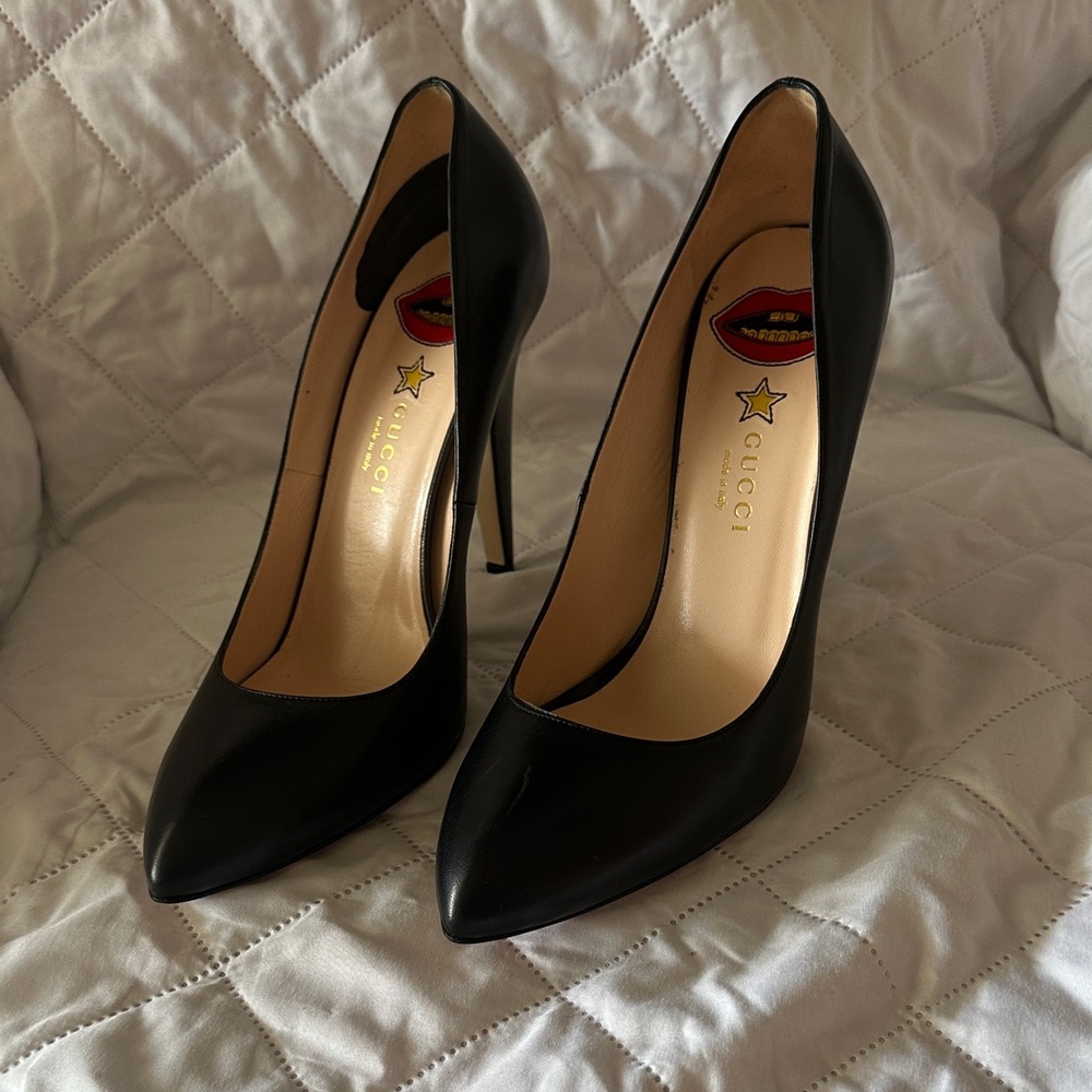Gucci Black Leather Pointed-Toe Stiletto Heels